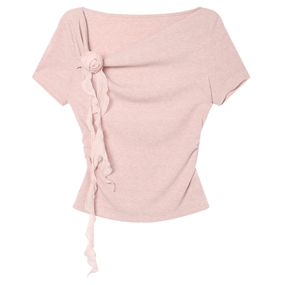 白鹿语甜美立体花朵短袖