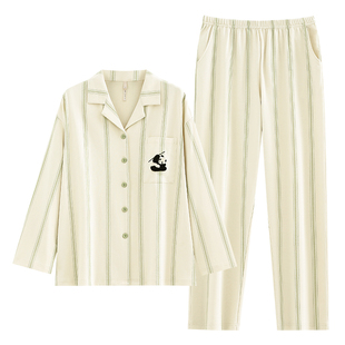 悦内情侣睡衣男士春秋款秋季长袖纯棉家居服女熊猫国潮休闲可外穿