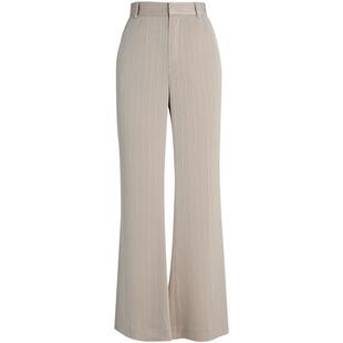 [不费力时髦]LANDI灰粉色缎面肌理感微喇直筒西装裤女2025夏新品