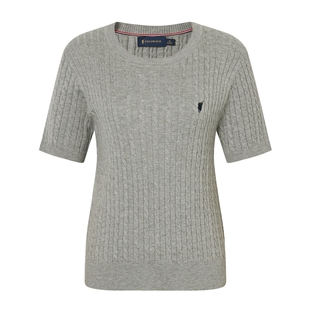 POLOWALK短袖针织衫女士2026春夏新款圆领经典绞花上衣T恤