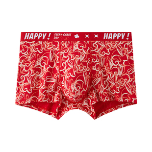 红色花内裤袜子男士套装2026新款马年本命年纯棉四角裤新年礼物