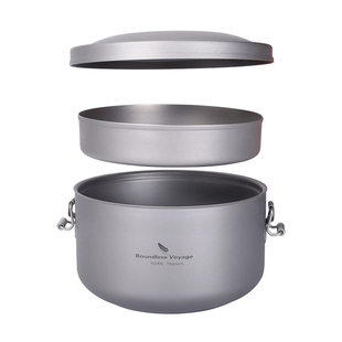 必唯纯钛饭盒户外双层便当盒便携泡面碗露营大容量蒸饭碗带盖钛碗