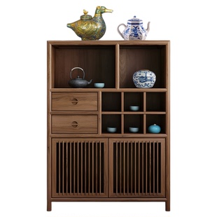 老榆木新中式家具多宝格实木置物柜收纳柜茶叶柜茶边柜客厅餐边柜