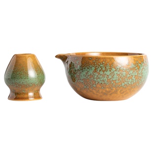 抹茶碗带嘴抹茶工具套装日式窑变粗陶点茶碗百本立抹茶茶筅立套装