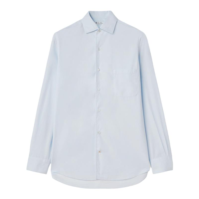 Loro Piana/诺悠翩雅男装淡蓝色尖领长袖棉质休闲衬衫