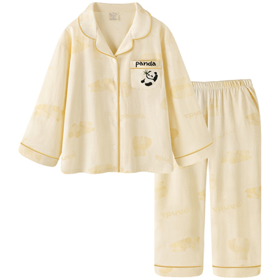 睡衣女生纯棉磨毛熊猫长袖家居服