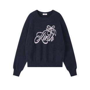 樱桃KIRSH 韩系提花圆领毛衣女秋冬2026春季甜美少女慵懒风针织衫