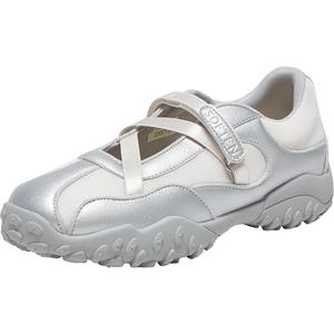 百思图2025秋季新款魔术贴芭蕾德训鞋运动风女银色休闲鞋A2081CQ5