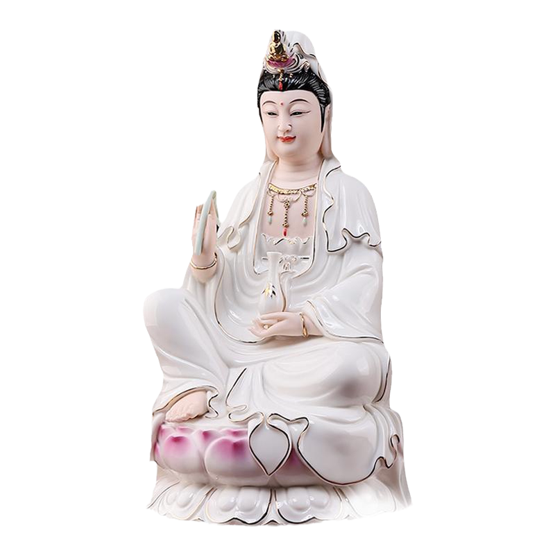 戴玉堂陶瓷坐莲观音菩萨瓷像摆件客厅家用佛像供奉观世音菩萨家里