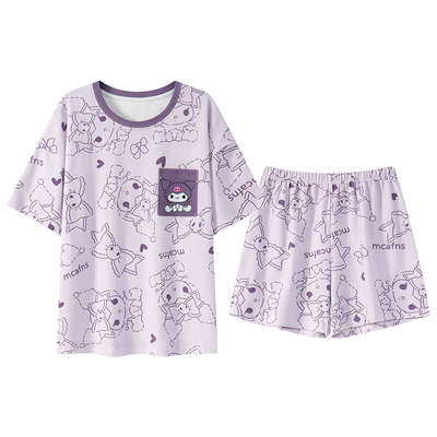 带胸垫一体式睡衣女夏季纯棉短袖薄款套装夏天女生甜美外穿家居服