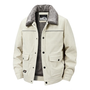 吉普灯芯绒翻领夹克男加绒加厚保暖美式百搭休闲灯芯绒棉服男外套
