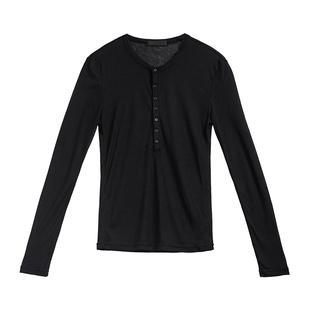 TOMATOPAPA男士长袖T恤2025秋冬运动超薄高弹螺纹亨利领打底衫