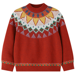 【新年波】安奈儿童装男童女童圆领费尔岛毛衣针织衫2026春新款