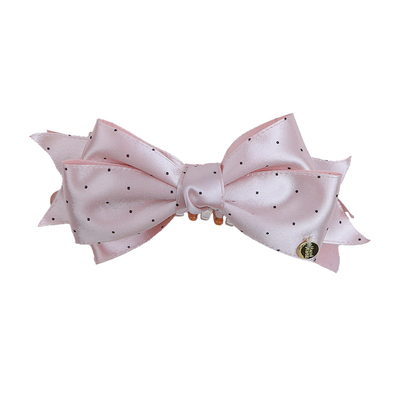 原创粉色缎面波点蝴蝶结香蕉夹发饰女大号发夹抓夹马尾夹发卡头饰