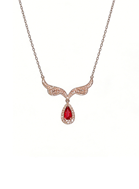 鸽血红色满钻水滴项链送女友礼物