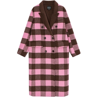 【含绵羊毛】Juicy Couture橘滋外套女复古格纹西装领双面呢大衣