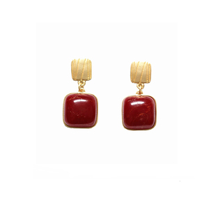 网红安娜同款耳环复古红色耳钉宫廷风方形气质耳夹女