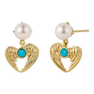 Amber Lollipop珍珠绿松石耳环天然宝石耳钉S925银耳饰高级轻奢女