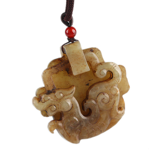 欧说珠宝55.15克油润包浆老和田玉兽面门扣瑞兽吊坠项链玉佩男女