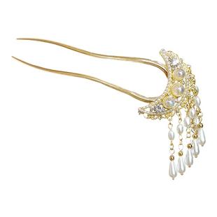 国风珍珠款流苏发簪新中式女士高级感步摇U型发钗簪子马面裙发饰