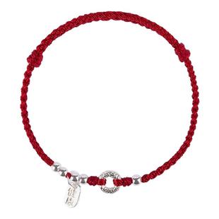 红绳脚链女925纯银足链2026新款潮编织细红手绳平安扣本命年手链