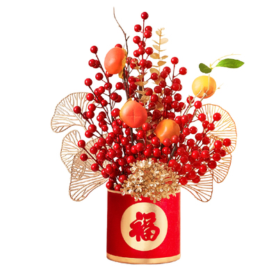 2026马年过年装饰福桶发财树摆件