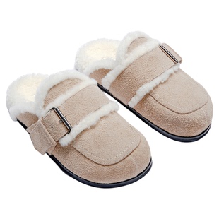 HALFAWAKE设计师气质外穿羊毛牛皮毛毛半拖女包头平底毛绒勃肯鞋