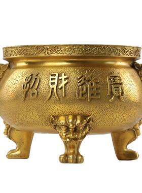 家用寺庙供奉财神仿古纯铜三足炉