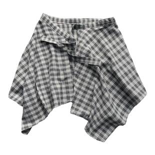 灰色格子布腰带男舞蹈服韩版街舞腰封配饰不规则系带半身裙女叠穿