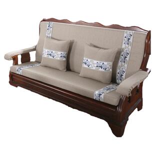 冬优中式连体带靠背红实木沙发垫加厚海绵可拆洗老式木头三人坐垫