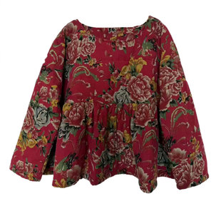 大花夹棉花娃娃棉衣冬季新款复古文艺花色休闲百搭棉麻棉服棉袄潮