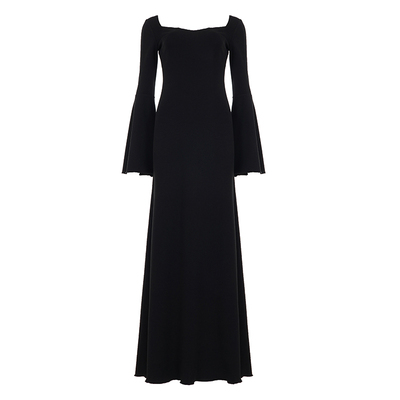 IAEY万圣节暗黑少女方领针织喇叭袖连衣裙收腰包臀显瘦气质长裙潮