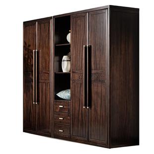 现代新中式衣柜实木原木家用卧室三门五门大衣橱乌金木檀木家具