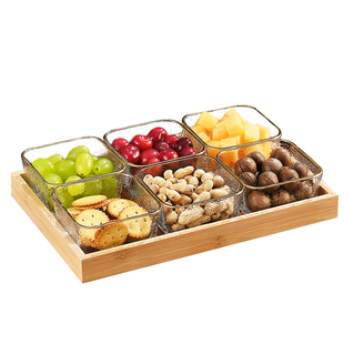 冬天围炉煮茶托盘玻璃水果零食盘点心四宫格六宫格九宫格干果盘