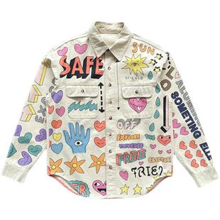 TUFF CROWD button collar printing jacket手绘涂鸦衬衫夹克