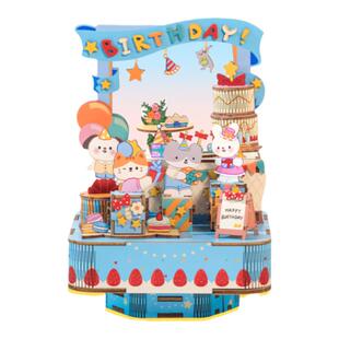 猫的天空之城八音盒diy手工积木生日快乐音乐盒拼装女孩生日礼物