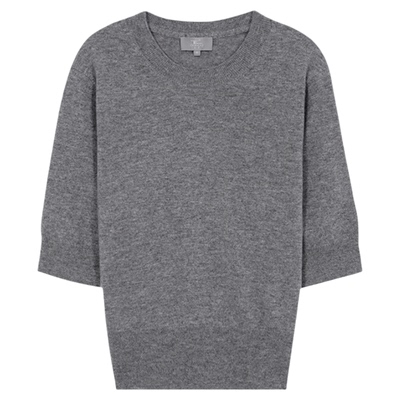 东黎圆领半袖针织打底羊绒衫