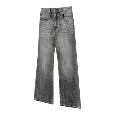 2021M复古水洗微喇黑色牛仔裤