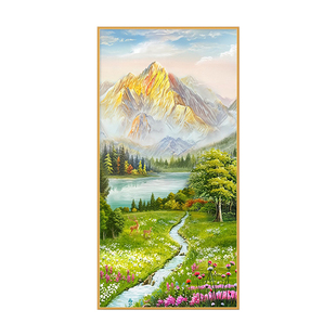 玄关画2026年新款高端入户正对门挂画走廊过道装饰画山水手绘油画