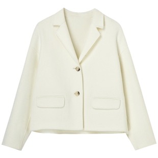 布景羊毛大衣女短款冬季新品简约西装领全羊毛宽松毛呢外套1501