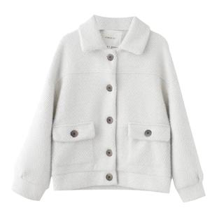 秋冬水貂绒短款外套女新款小个子独特漂亮的初冬毛呢休闲上衣开衫