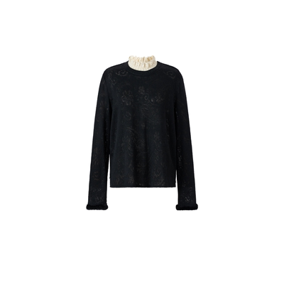 宫小妍水貂毛半高领木耳边上衣