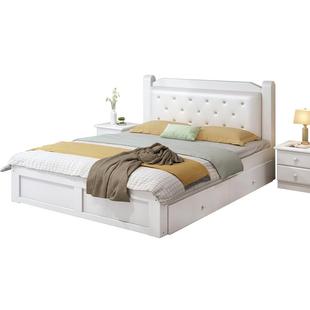 实木床白色软包床现代简约1.5米双人床主卧1.8m工厂直销1.2单人床