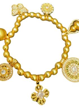 古法金色锤揲盘缠金豆子手链