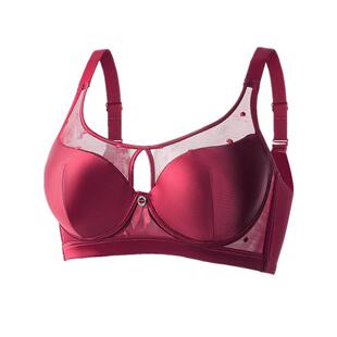 无痕网纱女士内衣聚拢收副乳防下垂调整型大胸显小薄款光面文胸罩