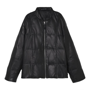 MENGJIAN绵羊皮羽绒服女2025冬季新款白鹅绒立领面包服加厚外套