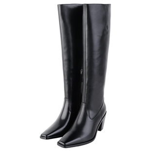 IORE理想矿石设计师原创 侧拉链极简牛皮小方头粗跟高跟及膝靴子