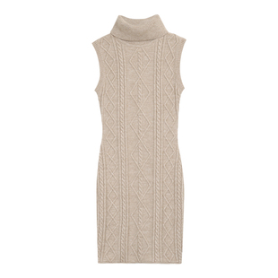 1XTWO 优雅lady 高领麻花针织连衣裙女秋冬内搭无袖包臀背心裙