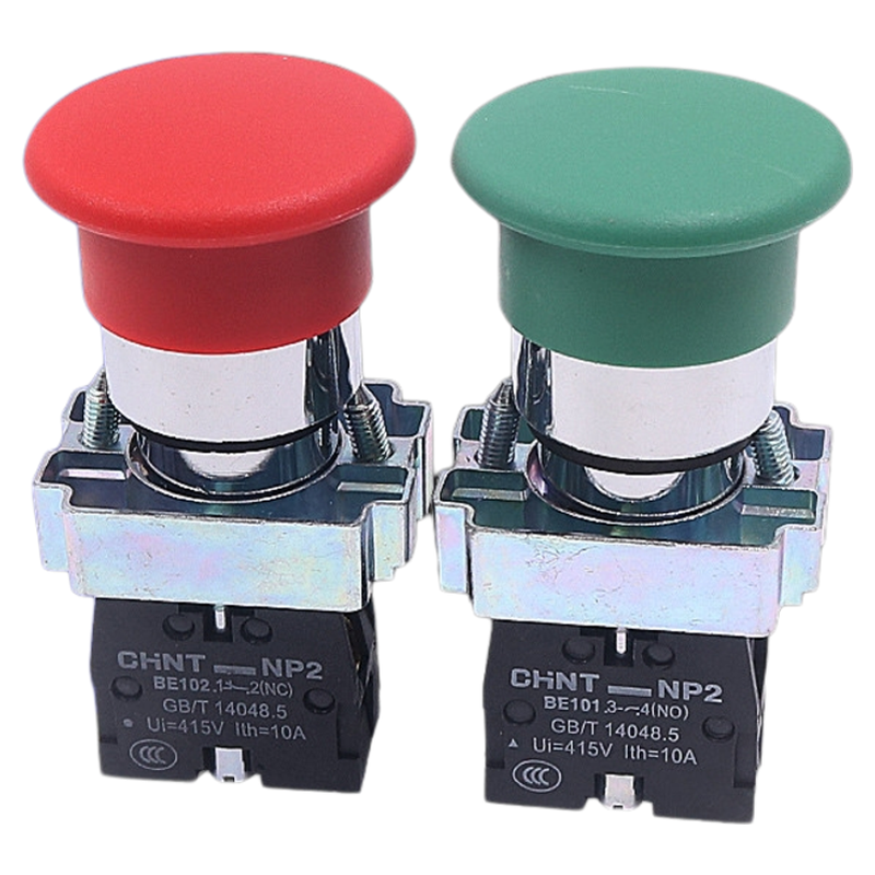 正泰XB2蘑菇头按钮开关自复位22mm常开常闭绿NP2-BC31 BC42 220v