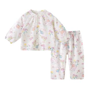 【天竹纱布】宝宝睡衣套装夏季薄款长袖竹棉儿童家居服婴儿空调服